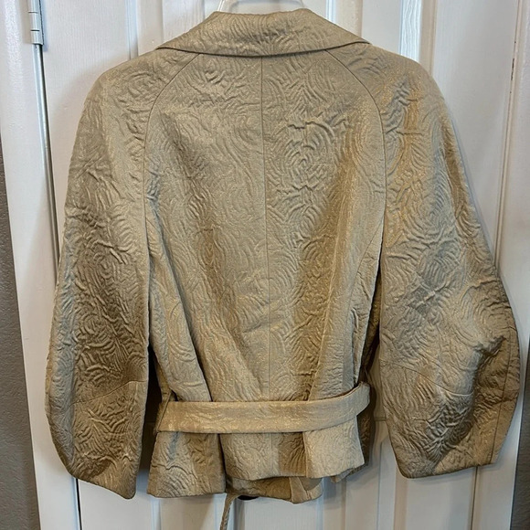 Jones New York Women’s (L) Gold Metallic Belted 3/4Sleeve Textured Blazer Jacket - Picture 2 of 8